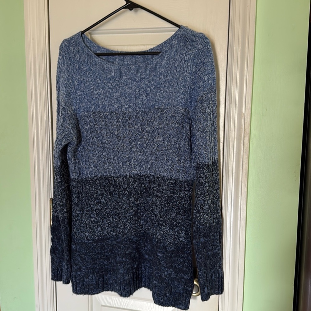 Croft & Barrow Blue Color Block Cotton Blend Boatneck Sweater Winter Cozy Size L